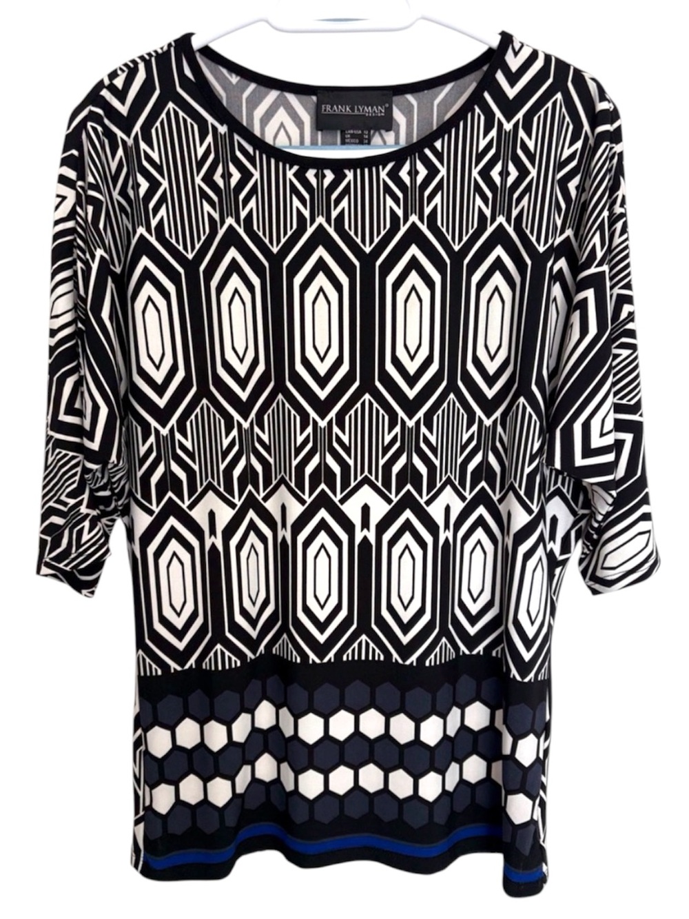 Frank Lyman Design Geometric Print Top Size 12